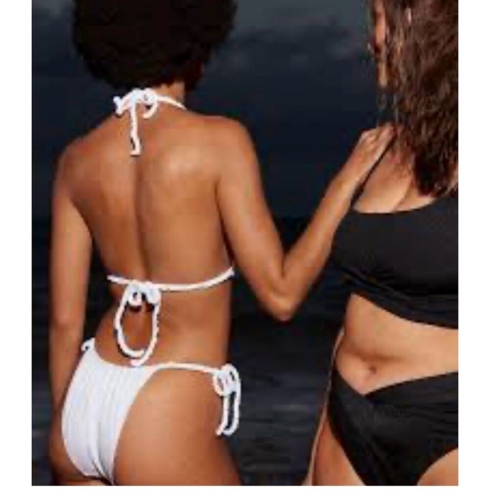 🌸 Aerie Offline White Scrunchie Side Tie Cheeky Bikini Bottoms Size Small